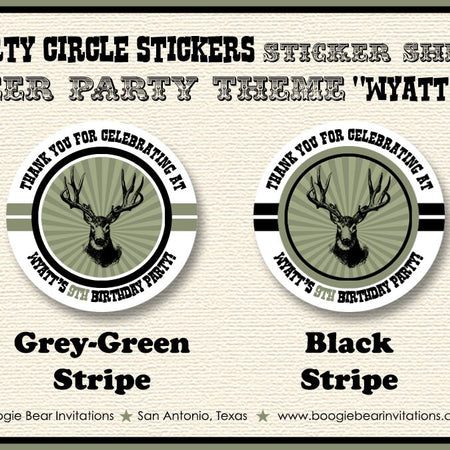 Deer Hunting Birthday Party Stickers Circle Sheet Round Buck Elk Hunting Bust Head Antlers Wild Game Boy Boogie Bear Invitations Wyatt Theme