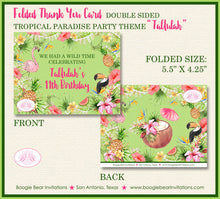 Load image into Gallery viewer, Tropical Paradise Birthday Party Thank You Card Girl Flamingo Toucan Pink Green Rain Forest Boogie Bear Invitations Tallulah Theme Printed