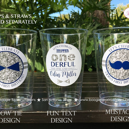 Mr Wonderful Birthday Party Beverage Cups Plastic Drink ONE Boy Mustache Bow Tie Onederful Bue Silver 1st Boogie Bear Invitations Odin Theme