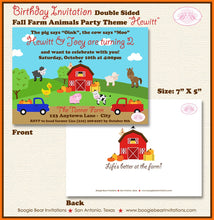 Load image into Gallery viewer, Fall Farm Animals Birthday Party Invitation Barn Country Petting Zoo Autumn Boogie Bear Invitations Hewitt Theme Paperless Printable Printed