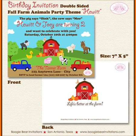 Fall Farm Animals Birthday Party Invitation Barn Country Petting Zoo Autumn Boogie Bear Invitations Hewitt Theme Paperless Printable Printed
