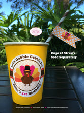 Load image into Gallery viewer, Little Pink Turkey Birthday Party Beverage Cups Paper Drink Girl Thanksgiving Gobble Farm Barn Country Boogie Bear Invitations Riley Theme