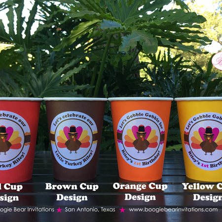 Little Pink Turkey Birthday Party Beverage Cups Paper Drink Girl Thanksgiving Gobble Farm Barn Country Boogie Bear Invitations Riley Theme