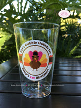 Load image into Gallery viewer, Little Pink Turkey Birthday Party Beverage Cups Plastic Drink Girl Fall Thanksgiving Farm Country Gobble Boogie Bear Invitations Riley Theme