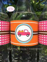 Load image into Gallery viewer, Pink Farm Birthday Party Bottle Wraps Wrappers Cover Label Harvest Barn Country Truck Pumpkin Girl Boogie Bear Invitations Susannah Theme