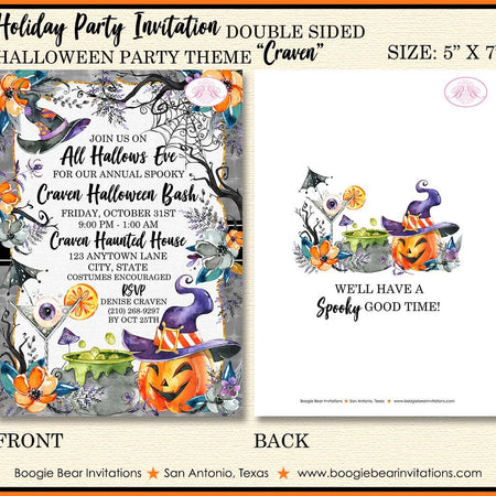 Halloween Witch Party Invitation Pumpkin Cocktail Spiderweb Orange Black Boogie Bear Invitations Craven Theme Paperless Printable Printed