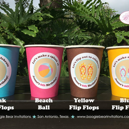 Flip Flop Pool Birthday Party Beverage Cups Paper Drink Girl Pink Swimming Swim Splash Bash Ocean Summer Boogie Bear Invitations Jenna Theme