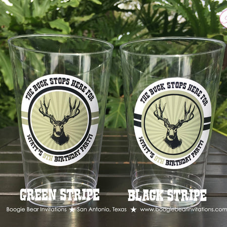 Deer Hunting Birthday Party Beverage Cups Plastic Drink Buck Elk Hunting Boy Bust Antlers Green Black Boogie Bear Invitations Wyatt Theme