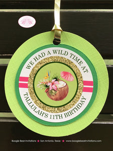 Tropical Paradise Party Favor Tags Birthday Girl Flamingo Toucan Pineapple Pink Gold Green Rainforest Boogie Bear Invitations Tallulah Theme