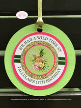 Load image into Gallery viewer, Tropical Paradise Party Favor Tags Birthday Girl Flamingo Toucan Pineapple Pink Gold Green Rainforest Boogie Bear Invitations Tallulah Theme