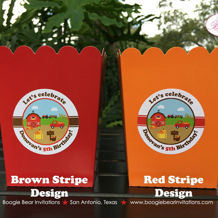 Farm Pumpkin Party Popcorn Boxes Mini Favor Food Birthday Boy Girl Barn Fall Country Truck Tractor Boogie Bear Invitations Donovan Theme