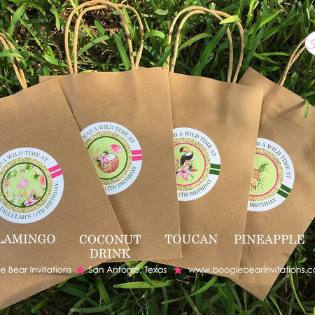 Tropical Paradise Birthday Party Favor Bag Treat Handled Girl Flamingo Pineapple Pink Gold Green 11th Boogie Bear Invitations Tallulah Theme