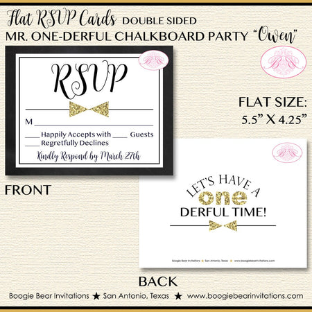 Mr. Wonderful Party RSVP Card Birthday Bow Tie Little Man Boy Black Gold ONE Onederful 1st Boogie Bear Invitations Owen Theme Printed