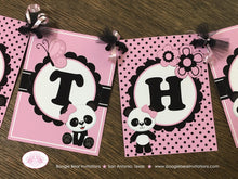 Load image into Gallery viewer, Pink Panda Bear Happy Birthday Banner Party White Black Polka Dot Girl Butterfly Tropical Wild Jungle Boogie Bear Invitations Robina Theme