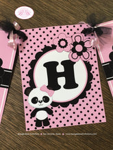 Load image into Gallery viewer, Pink Panda Bear Happy Birthday Banner Party White Black Polka Dot Girl Butterfly Tropical Wild Jungle Boogie Bear Invitations Robina Theme