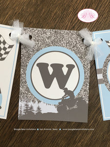 Blue ATV Baby Shower Party Banner Party Grey Gray Silver Glitter Boy Checkered Flag Race Stripe Quad 1st Boogie Bear Invitations Alvah Theme