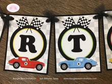 Load image into Gallery viewer, Race Car Happy Birthday Party Banner Racing Classic Girl Boy Black Retro Coupe Classic Fastback Track Boogie Bear Invitations Gordon Theme
