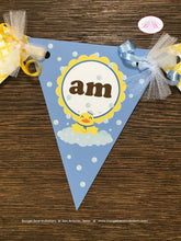 Load image into Gallery viewer, Yellow Rubber Duck Pennant I am 1 Banner Birthday Party Highchair Blue Little Duckie Ducky Boy Swim 1st Boogie Bear Invitations Terry Theme