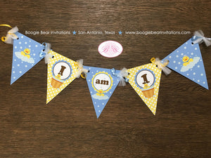 Yellow Rubber Duck Pennant I am 1 Banner Birthday Party Highchair Blue Little Duckie Ducky Boy Swim 1st Boogie Bear Invitations Terry Theme