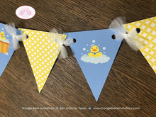 Load image into Gallery viewer, Yellow Rubber Duck Baby Shower Party Banner Pennant Garland Small Blue Little Duckie Ducky Boy Swim 1st Boogie Bear Invitations Terry Theme