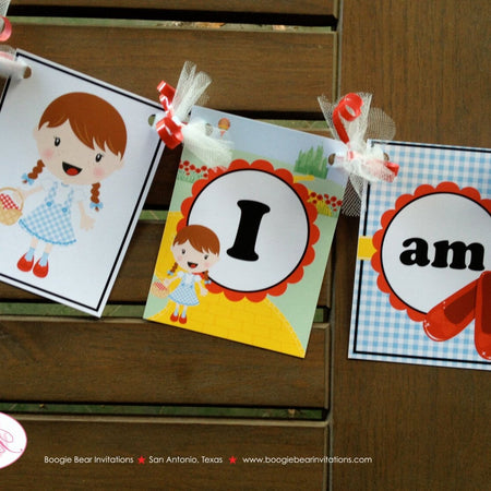 Wizard of Oz Highchair I am 1 Banner Birthday Party Yellow Brick Road Girl Dorothy Red Shoes Gingham 1st Boogie Bear Invitations Ruby Theme