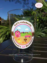 Load image into Gallery viewer, Pink Farm Birthday Party Beverage Cups Plastic Drink Girl Pumpkin Barn Fall Autumn Country Tractor Boogie Bear Invitations Susannah Theme