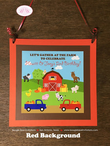 Fall Farm Animals Birthday Door Banner Pumpkin Girl Boy Barn Truck Red Blue Orange Horse Cow Pig Sheep Boogie Bear Invitations Hewitt Theme