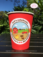 Load image into Gallery viewer, Red Farm Birthday Party Beverage Cups Paper Drink Girl Boy Pumpkin Barn Fall Autumn Country Truck Kids Boogie Bear Invitations Donovan Theme