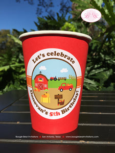 Red Farm Birthday Party Beverage Cups Paper Drink Girl Boy Pumpkin Barn Fall Autumn Country Truck Kids Boogie Bear Invitations Donovan Theme