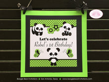 Load image into Gallery viewer, Panda Bear Birthday Party Door Banner Green Boy Girl Polka Dot Black White Butterfly Zoo Jungle Forest Boogie Bear Invitations Robel Theme