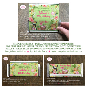 Tropical Paradise Birthday Party Candy Bar Wraps Wrappers Sticker Flamingo Pineapple Pink Gold Green Boogie Bear Invitations Tallulah Theme