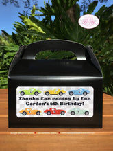 Load image into Gallery viewer, Race Car Birthday Party Treat Boxes Favor Tags Black Classic Boy Girl Retro Coupe Fastback Classic Club Boogie Bear Invitations Gordon Theme