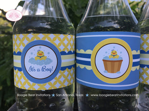 Yellow Rubber Duck Baby Shower Bottle Wraps Wrappers Cover Label Blue Little Duckie Boy Pool Bubbles Tag Boogie Bear Invitations Terry Theme