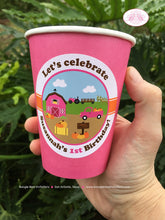 Load image into Gallery viewer, Pink Farm Birthday Party Beverage Cups Paper Drink Girl Pumpkin Barn Fall Autumn Country Thanksgiving Boogie Bear Invitations Susannah Theme