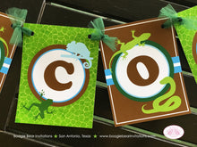 Load image into Gallery viewer, Reptile Birthday Party Name Banner Rain Forest Snake Gecko Blue Amazon Tropical Rain Forest Wild Zoo Boogie Bear Invitations Francois Theme