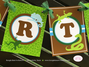 Reptile Happy Birthday Party Banner Rain Forest Snake Gecko Boy Blue Amazon Jungle Rain Forest Green Boogie Bear Invitations Francois Theme