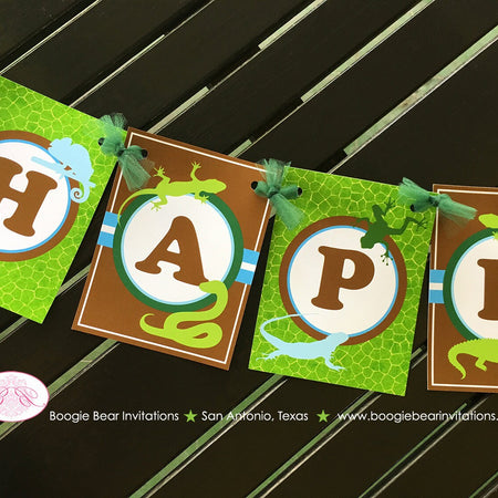 Reptile Happy Birthday Party Banner Rain Forest Snake Gecko Boy Blue Amazon Jungle Rain Forest Green Boogie Bear Invitations Francois Theme