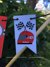 Load image into Gallery viewer, ATV Birthday Party Pennant Cake Banner Topper Flag Red Black All Terrain Vehicle Quad 4 Wheeler Racing Boogie Bear Invitations Adam Theme