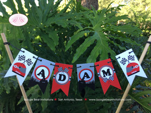 ATV Birthday Party Pennant Cake Banner Topper Flag Red Black All Terrain Vehicle Quad 4 Wheeler Racing Boogie Bear Invitations Adam Theme
