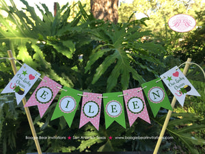 Lucky Charm Party Pennant Cake Banner Topper Pink Green Girl Polka Dot Green St. Patrick's Day Shamrock Boogie Bear Invitations Eileen Theme