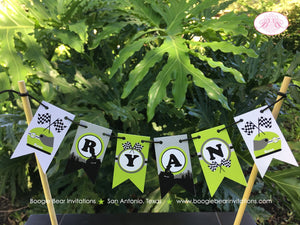 ATV Birthday Party Pennant Cake Banner Topper Flag Lime Green Black All Terrain Vehicle Quad 4 Wheeler Boogie Bear Invitations Ryan Theme