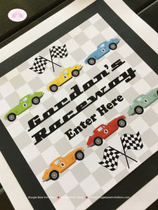 Race Car Birthday Party Door Banner Driver Red Black Blue Green Girl Boy Checkered Flag Coupe Fastback Boogie Bear Invitations Gordon Theme