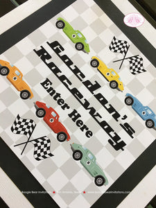 Race Car Birthday Party Door Banner Driver Red Black Blue Green Girl Boy Checkered Flag Coupe Fastback Boogie Bear Invitations Gordon Theme