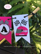 Load image into Gallery viewer, ATV Birthday Party Pennant Cake Banner Topper Flag Pink Black All Terrain Vehicle Quad 4 Wheeler Racing Boogie Bear Invitations Angela Theme