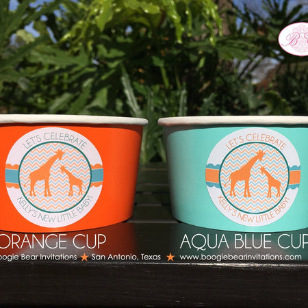 Giraffe Baby Shower Party Treat Cups Candy Buffet Appetizer Food Aqua Turquoise Teal Orange Boy Girl Zoo Boogie Bear Invitations Kelly Theme