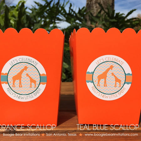 Giraffe Party Popcorn Boxes Mini Favor Food Birthday Aqua Turquoise Teal Orange Blue Chevron Boy Girl Boogie Bear Invitations Kelly Theme