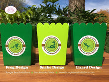 Load image into Gallery viewer, Reptile Party Popcorn Boxes Mini Food Birthday Girl Boy Frog Snake Amazon Jungle Wild Zoo Rain Forest Boogie Bear Invitations Frank Theme