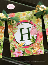 Load image into Gallery viewer, Tropical Paradise Birthday Banner Small Birthday Party Flamingo Toucan Pink Gold Green 1st 2nd 11th Boogie Bear Invitations Tallulah Theme