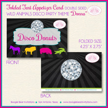 Load image into Gallery viewer, Disco Wild Animals Birthday Party Favor Card Appetizer Food Tent Place Tag Dance Zoo Flamingo Boogie Bear Invitations Donna Theme Printed