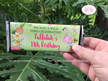 Load image into Gallery viewer, Tropical Paradise Birthday Party Candy Bar Wraps Wrappers Sticker Flamingo Pineapple Pink Gold Green Boogie Bear Invitations Tallulah Theme